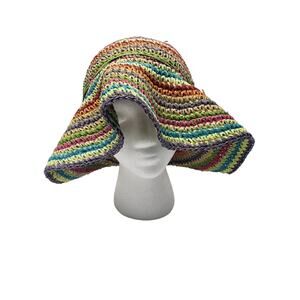 Jacobson Multicolored Rainbow Floppy Womens Hand Woven Straw Sun Hat